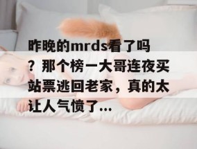 昨晚的mrds看了吗？那个榜一大哥连夜买站票逃回老家，真的太让人气愤了...